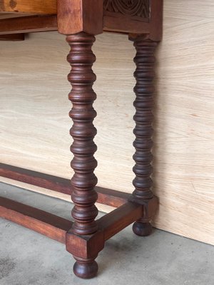 Early 20th Century Catalan Spanish Carved Walnut Console Table with Two Drawers, 1890-PSK-2020303