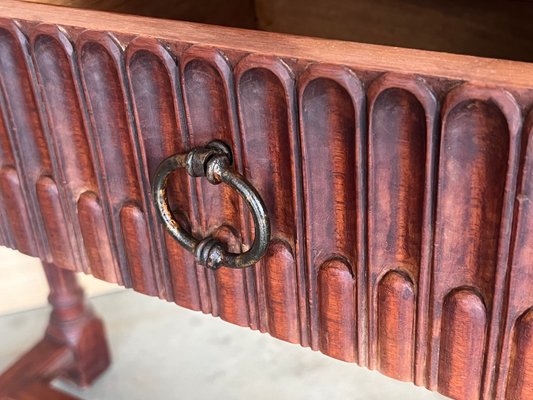 Early 20th Century Catalan Spanish Carved Walnut Console Table with Two Drawers, 1890-PSK-2020302