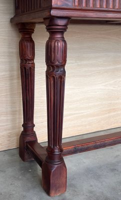 Early 20th Century Catalan Spanish Carved Walnut Console Table with Two Drawers, 1890-PSK-2020302