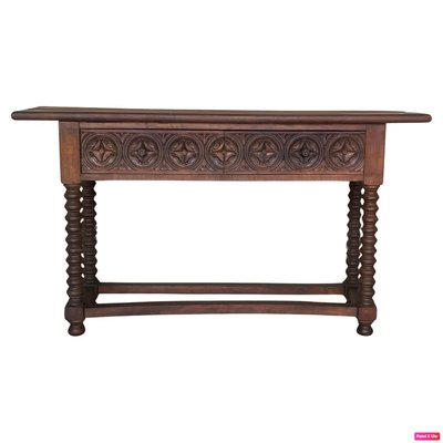 Early 20th Century Catalan Spanish Carved Walnut Console Table with Two Drawers, 1890-PSK-2020303