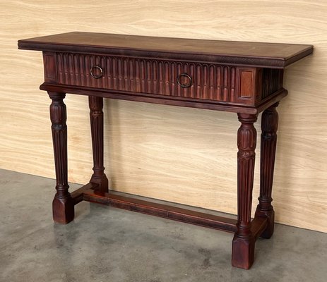 Early 20th Century Catalan Spanish Carved Walnut Console Table with Two Drawers, 1890-PSK-2020302