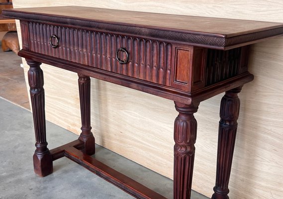 Early 20th Century Catalan Spanish Carved Walnut Console Table with Two Drawers, 1890-PSK-2020302