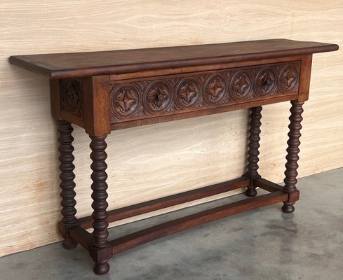 Early 20th Century Catalan Spanish Carved Walnut Console Table with Two Drawers, 1890-PSK-2020303