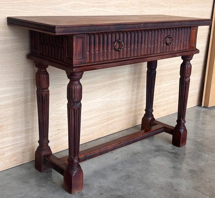 Early 20th Century Catalan Spanish Carved Walnut Console Table with Two Drawers, 1890-PSK-2020302