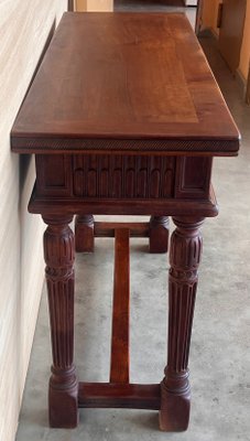 Early 20th Century Catalan Spanish Carved Walnut Console Table with Two Drawers, 1890-PSK-2020302