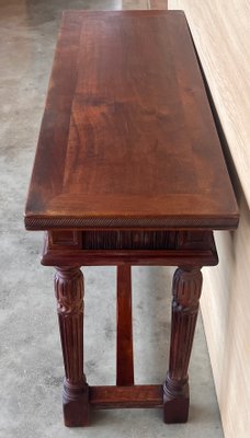 Early 20th Century Catalan Spanish Carved Walnut Console Table with Two Drawers, 1890-PSK-2020302