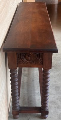 Early 20th Century Catalan Spanish Carved Walnut Console Table with Two Drawers, 1890-PSK-2020303