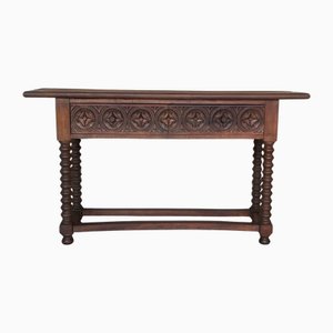 Early 20th Century Catalan Spanish Carved Walnut Console Table with Two Drawers, 1890-PSK-2020303