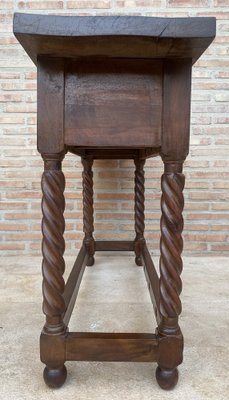 Early 20th Century Catalan Spanish Carved Walnut Console Table with Two Drawers, 1900s-NOU-1746391