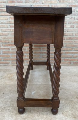 Early 20th Century Catalan Spanish Carved Walnut Console Table with Two Drawers, 1900s-NOU-1746391