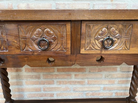 Early 20th Century Catalan Spanish Carved Walnut Console Table with Two Drawers, 1900s-NOU-1746391