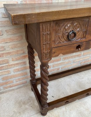 Early 20th Century Catalan Spanish Carved Walnut Console Table with Two Drawers, 1900s-NOU-1746391