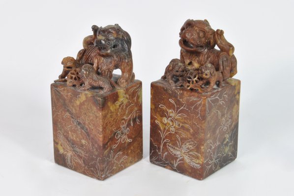 Early 20th Century Chinese Hard Stone Bookends, Set of 2-WFB-1272963