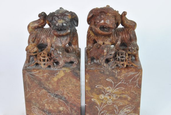 Early 20th Century Chinese Hard Stone Bookends, Set of 2-WFB-1272963