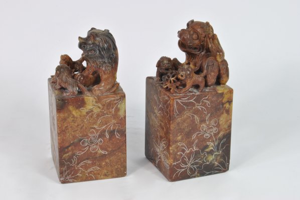 Early 20th Century Chinese Hard Stone Bookends, Set of 2-WFB-1272963