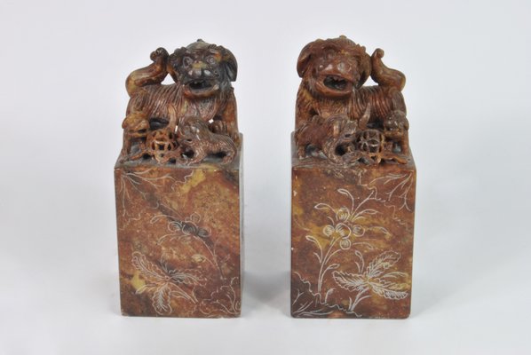 Early 20th Century Chinese Hard Stone Bookends, Set of 2-WFB-1272963