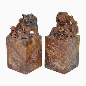 Early 20th Century Chinese Hard Stone Bookends, Set of 2-WFB-1272963