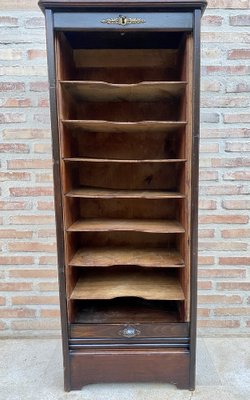 Early 20th Century Filing Cabinet with One Roller Louver Door & Eight Shelves-NOU-1264473