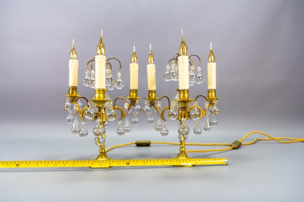 Early 20th Century French Brass and Crystal Girandoles Table Lamps, Set of 2-KEG-1759942