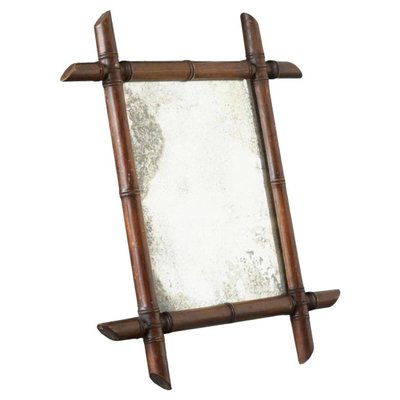 Early 20th Century French Faux Bamboo Mirror in Wood and Weathered Mirror Plate, 1940s-FEW-2024213