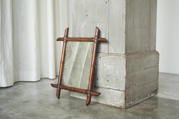 Early 20th Century French Faux Bamboo Mirror in Wood and Weathered Mirror Plate, 1940s-FEW-2024213