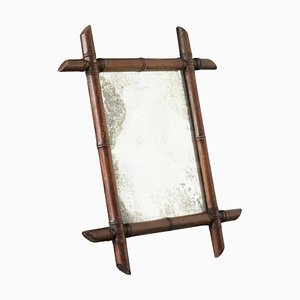 Early 20th Century French Faux Bamboo Mirror in Wood and Weathered Mirror Plate, 1940s-FEW-2024213