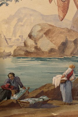 Early 20th Century French Tempera on Canvas Folding Screen with Seascape View-AXE-1433402