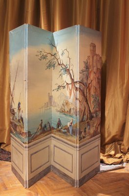 Early 20th Century French Tempera on Canvas Folding Screen with Seascape View-AXE-1433402