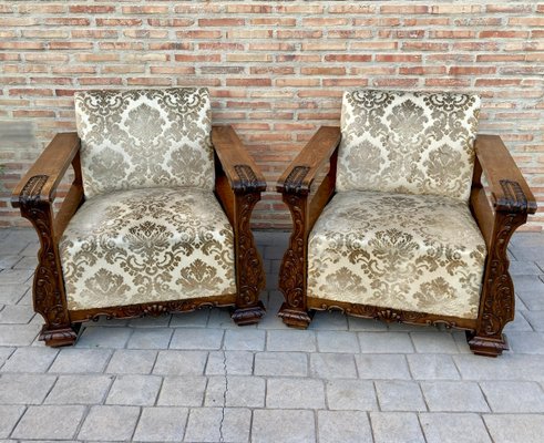 Early 20th Century Modernist Oak Armchairs, 1920s, Set of 2-NOU-1083254