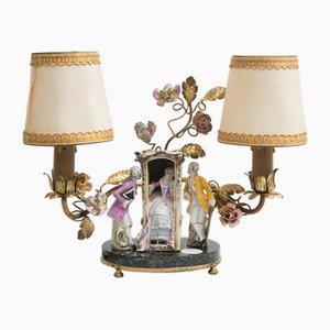 Early 20th Century Napoleon III French Abat-jour Lamp in Polychrome Porcelain and Gilded Bronze-KKK-1776547