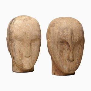 Early 20th Century Scandinavian Faded Milliners' Heads, 1900s, Set of 2-JE-1397648