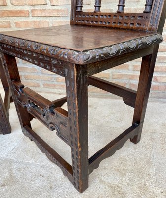 Early 20th Century Spanish Carved Chairs with Wood Seat, 1890s, Set of 2-NOU-1730514