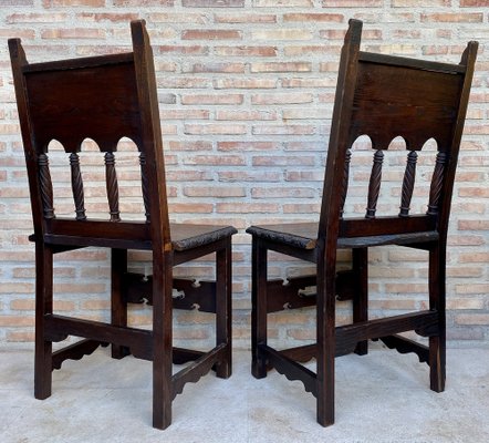 Early 20th Century Spanish Carved Chairs with Wood Seat, 1890s, Set of 2-NOU-1730514