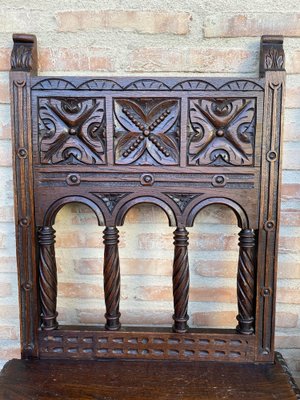 Early 20th Century Spanish Carved Chairs with Wood Seat, 1890s, Set of 2-NOU-1730514