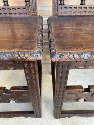 Early 20th Century Spanish Carved Chairs with Wood Seat, 1890s, Set of 2-NOU-1730514