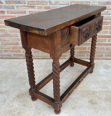 Early 20th Century Spanish Catalan Carved Walnut Console Table With One Drawer-NOU-1250444