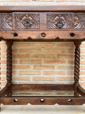 Early 20th Century Spanish Catalan Carved Walnut Console Table With One Drawer-NOU-1250444