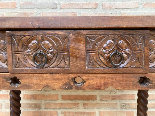 Early 20th Century Spanish Catalan Carved Walnut Console Table With One Drawer-NOU-1250444