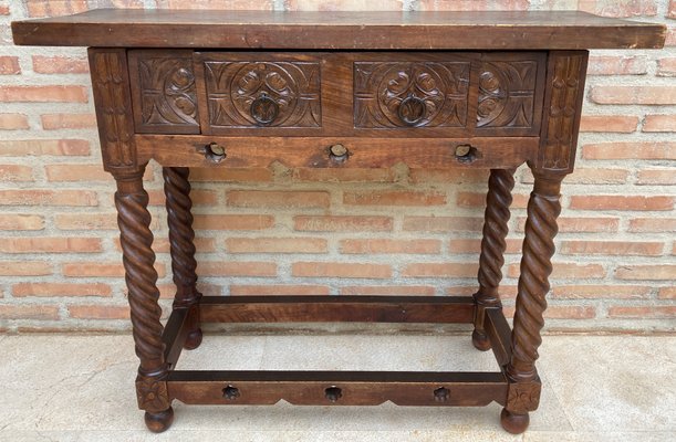 Early 20th Century Spanish Catalan Carved Walnut Console Table With One Drawer-NOU-1250444