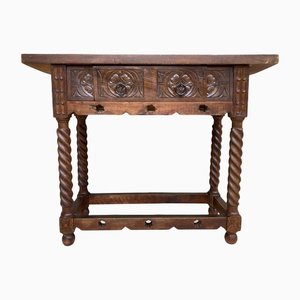 Early 20th Century Spanish Catalan Carved Walnut Console Table With One Drawer-NOU-1250444