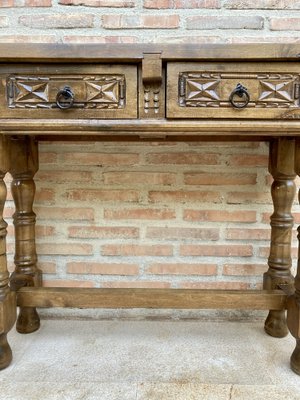 Early 20th Century Spanish Console Table with 2 Drawers and Turned Legs-NOU-1022859