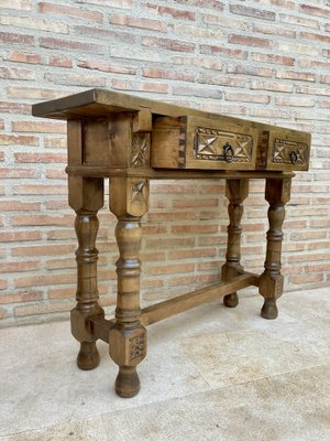 Early 20th Century Spanish Console Table with 2 Drawers and Turned Legs-NOU-1022859