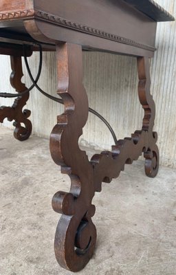 Early 20th-Century Spanish Desk with Lyre Legs and Carved Edges on Top-PSK-1002611