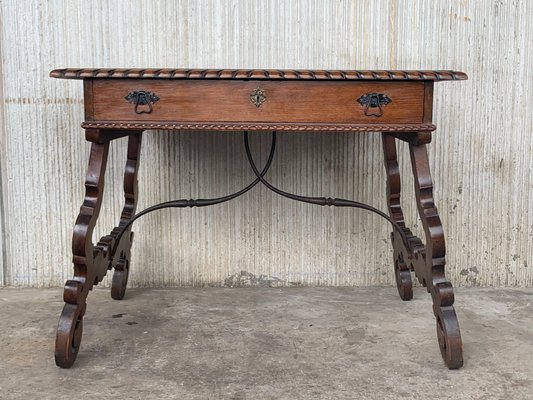 Early 20th-Century Spanish Desk with Lyre Legs and Carved Edges on Top-PSK-1002611