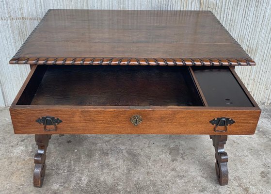 Early 20th-Century Spanish Desk with Lyre Legs and Carved Edges on Top-PSK-1002611