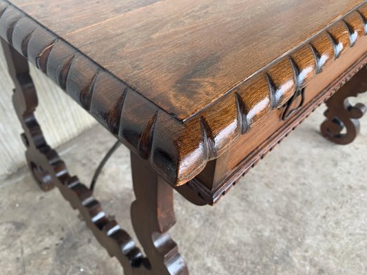 Early 20th-Century Spanish Desk with Lyre Legs and Carved Edges on Top-PSK-1002611