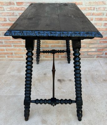 Early 20th Century Spanish Side Table with Turned Legs and Iron Stretcher, 1920s-NOU-2020055