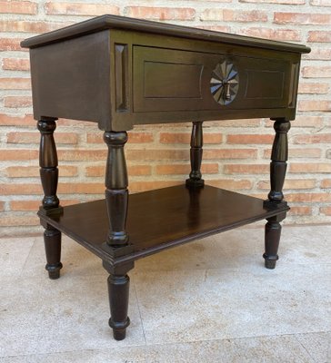 Early 20th Century Spanish Walnut Work Side Table with Large Single Drawer-NOU-1220657