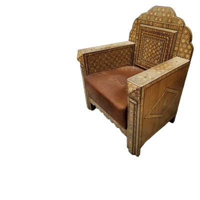 Early 20th Century Syrian Harwood and Marquetry Inlaid Armchair, Set of 2-TCS-1758750