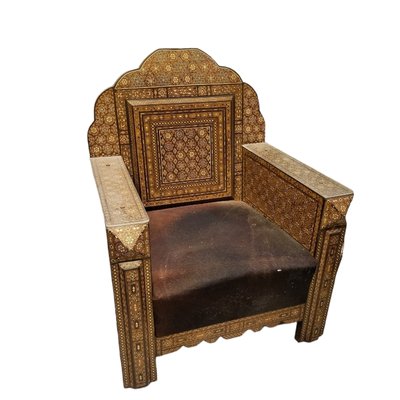 Early 20th Century Syrian Harwood and Marquetry Inlaid Armchair, Set of 2-TCS-1758750